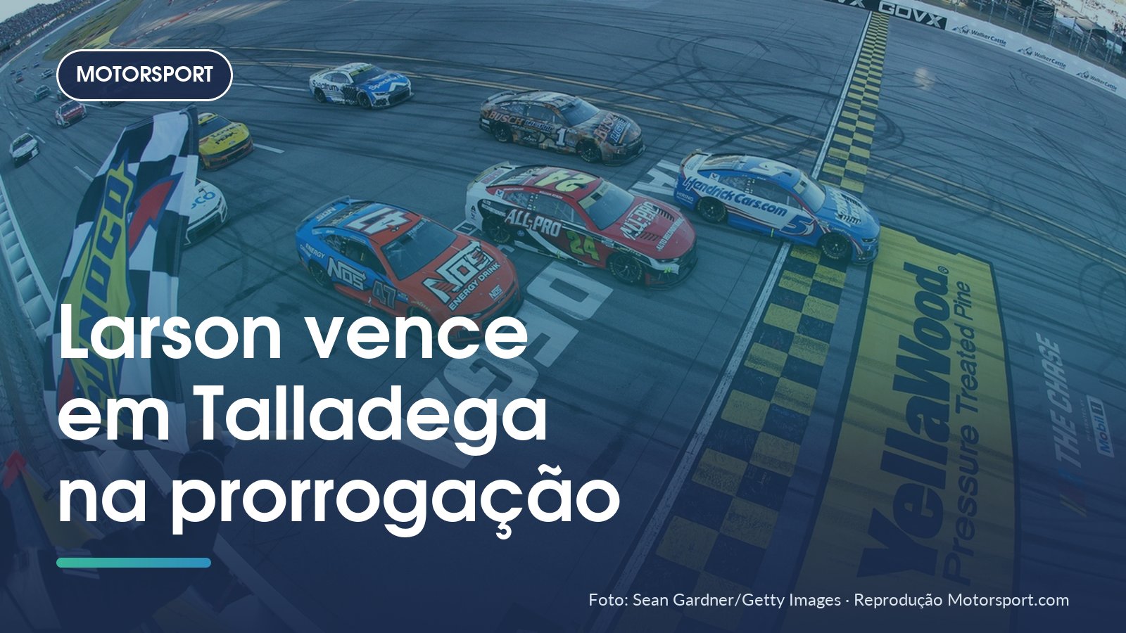 Larson vence em Talladega na prorrogação e abre 73 pontos na NASCAR